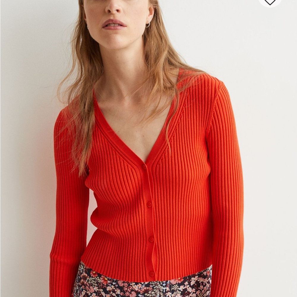 H&M Orange Tangerine Purple Lilac Knit Slim Cropped Ribbed Cardigan